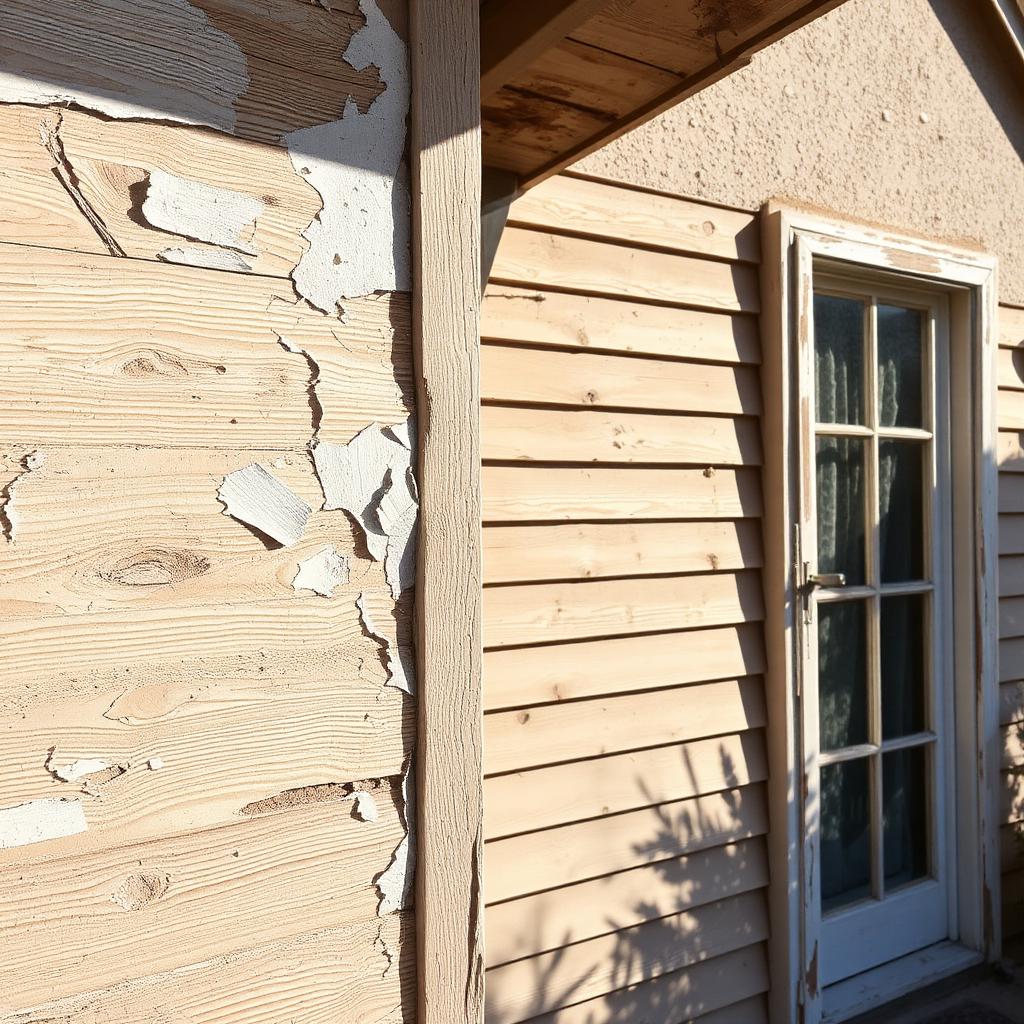 Peeling wood re-sided with James Hardie® — before in Tempe
